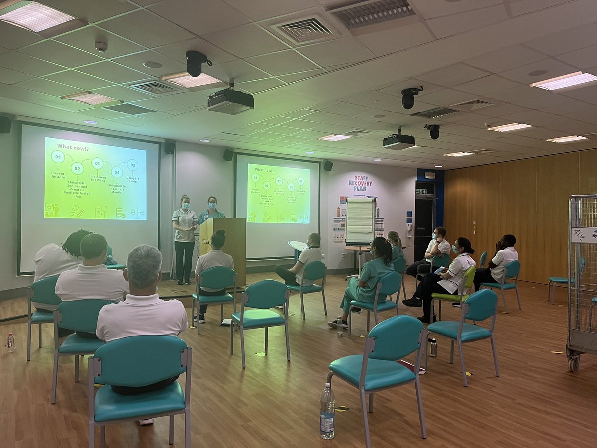 Brilliant presentation from our senior physios, Lauren&amp;Amy, on their audit comparing our physio input on ITU to national GPICS standards. We will now implement work to raise our standards further &amp;then re-audit!! Striving for the best patient care 🤩<a href="/AmySmith998/">Amy Smith</a> @SuzetteFerreir8