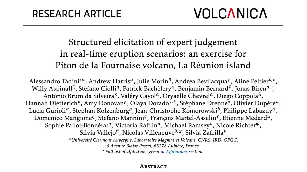 WeAreVolcanica's tweet photo. New paper alert! Tadini et al. present "Structured elicitation of expert judgement in real-time eruption scenarios: an exercise for Piton de la Fournaise volcano, La Réunion island." Here: https://t.co/NxxntmouCA https://t.co/BdLWPMJw6C