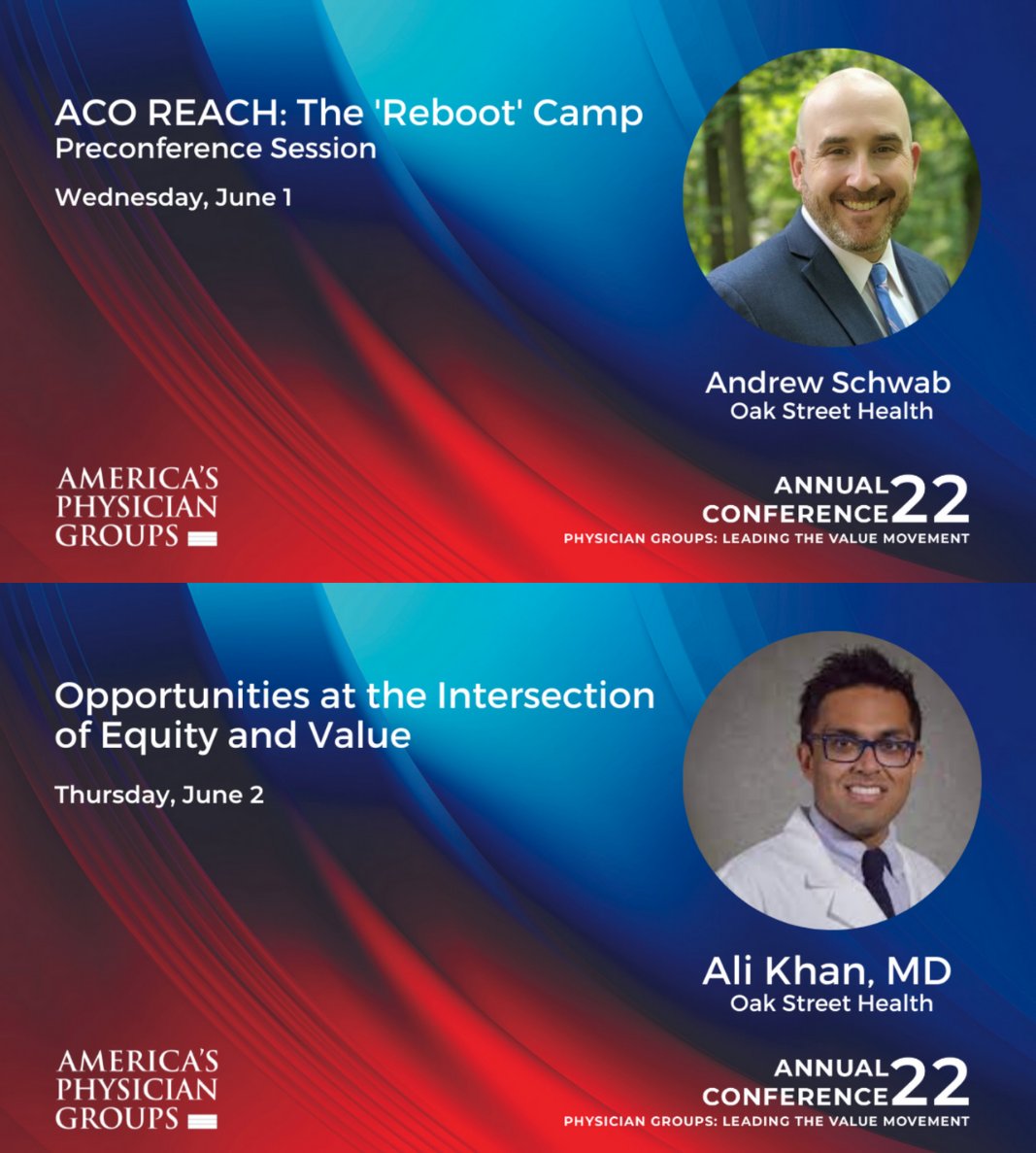 OakStreetHealth's tweet photo. We're looking forward to the 2022 @AmerPhysGrps Annual Conference! Andrew Schwab (VP/Head of Government Affairs) and Dr. Ali Khan (Chief Medical Officer of #ValueBasedCare Strategy) are featured session speakers. Learn more & register at https://t.co/C6m3BlmAOJ
#APGAC22 #TeamOaky https://t.co/QIrMhitCfI