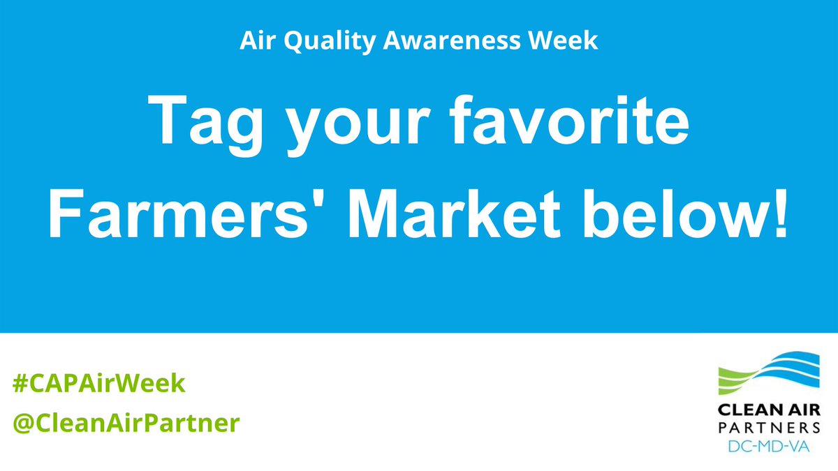 MyGreenMC's tweet photo. #CAPAirWeek daily challenge: #DYK that locally grown food has less of an impact on air quality than food that comes from far away? @CleanAirPartner challenges you to call out your local farmers' market below and raise awareness of these great opportunities to eat local. https://t.co/SfHjODos2w
