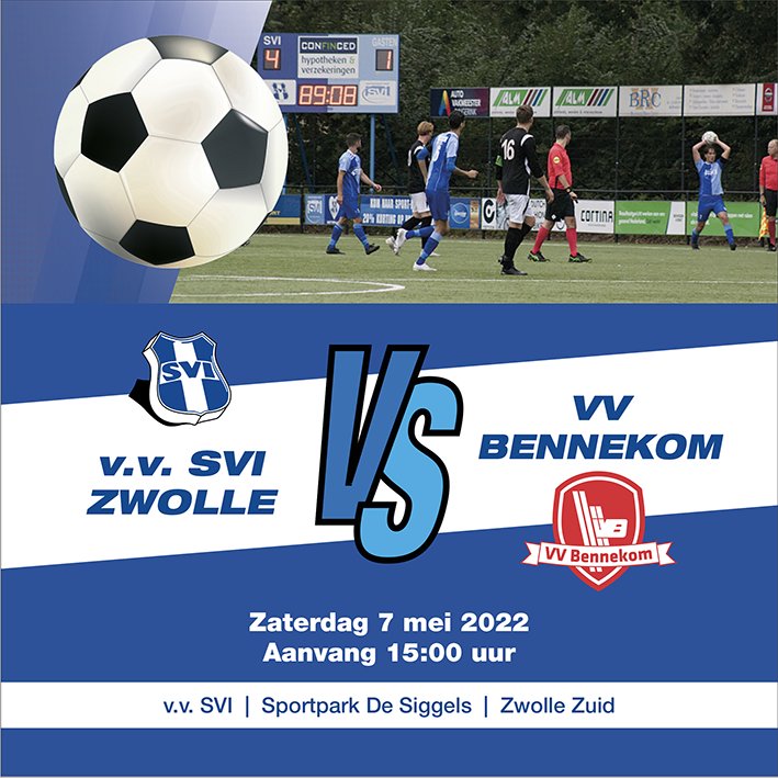 Zaterdag aanstaande speelt <a href="/vvsvi/">v.v. SVI</a> de thuiswedstrijd tegen  <a href="/vvbennekom/">vv bennekom</a>
Aanvang 15.00 uur.