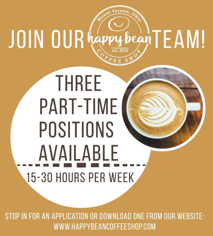 HappyBeanOhio's tweet photo. Want to work in a positive and pleasant environment? Join our team and #brewhope for our community. https://t.co/7r05Sh1KlR