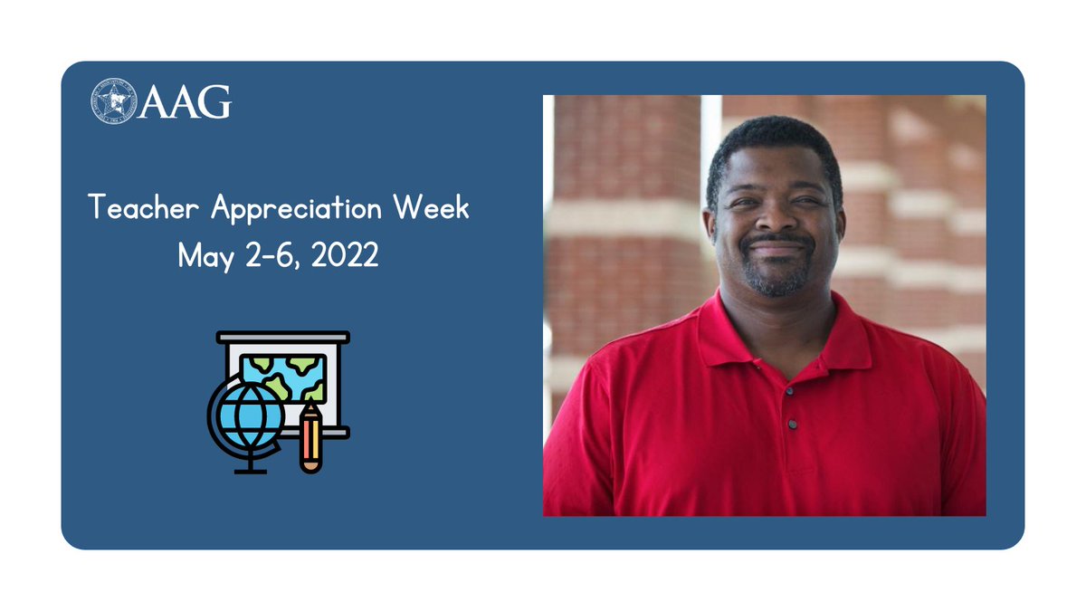 "I tell my students, ‘I’m your teacher but I can learn from you, too.’” --AAG salutes Greg Hill, “Geography and African American Studies at John Horn High School in Mesquite, Texas. <a href="/GbhillNtx/">Greg Hill</a> <a href="/HornJags/">Horn High School</a> bit.ly/3vKcSQY #TeacherAppreciationWeek