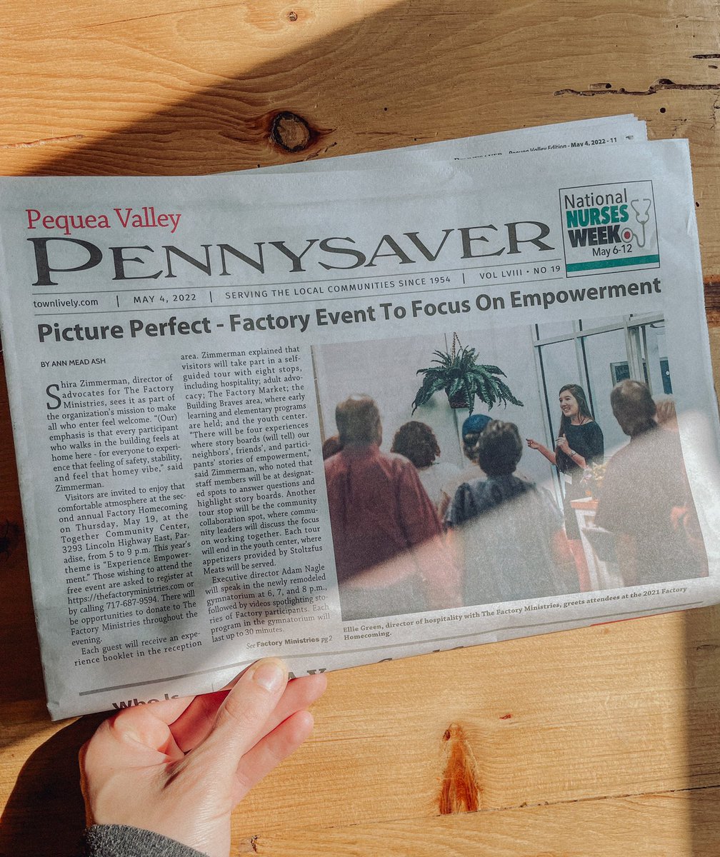 TheFactoryPA's tweet photo. Did you see the article in the Pennysaver? It’s time to register for our annual spring event: FACTORY HOMECOMING! 

Register today at https://t.co/2eKGCKhg8W! https://t.co/vh3KZyfPJo