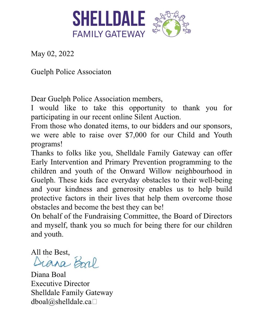 Guelph_PA's tweet photo. We just received this amazing letter and picture from #ShelldaleFamilyGateway. We are so happy to hear that your Step Into Spring Online Auction & Art Sale was such a big success! We are always happy to help support the important work you do in #Guelph. #Shelldale #ShelldaleFG https://t.co/qaAWigmzcE