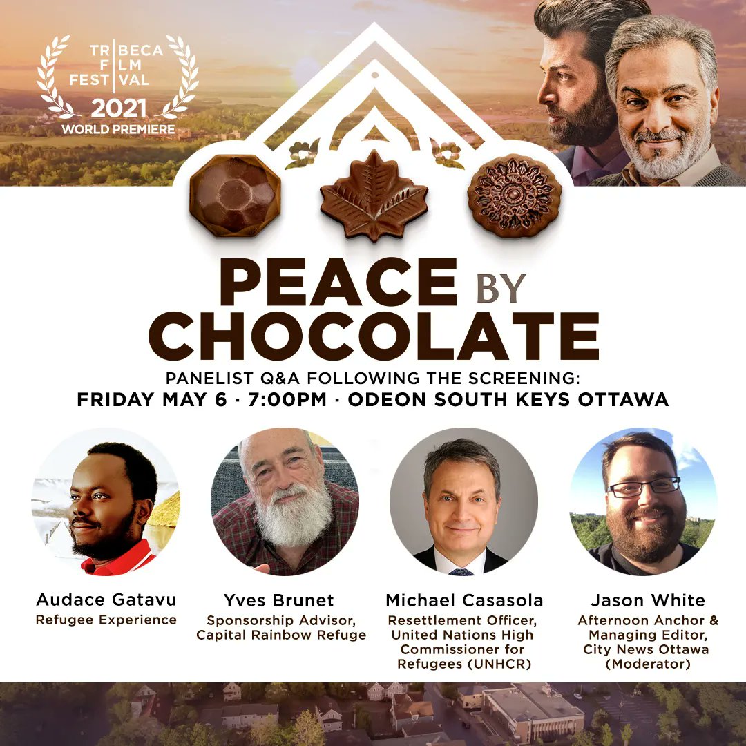 refugee613's tweet photo. Tomorrow night at 7pm, don’t miss this viewing of @PeacebyFilm, based on the true story of a Syrian family who become refugees after the bombing of their chocolate factory and eventually relocate to Antigonish, Nova Scotia 🍫.

Purchase your tickets 👇
 https://t.co/ls780MwTvn https://t.co/5YIGi9FFaK