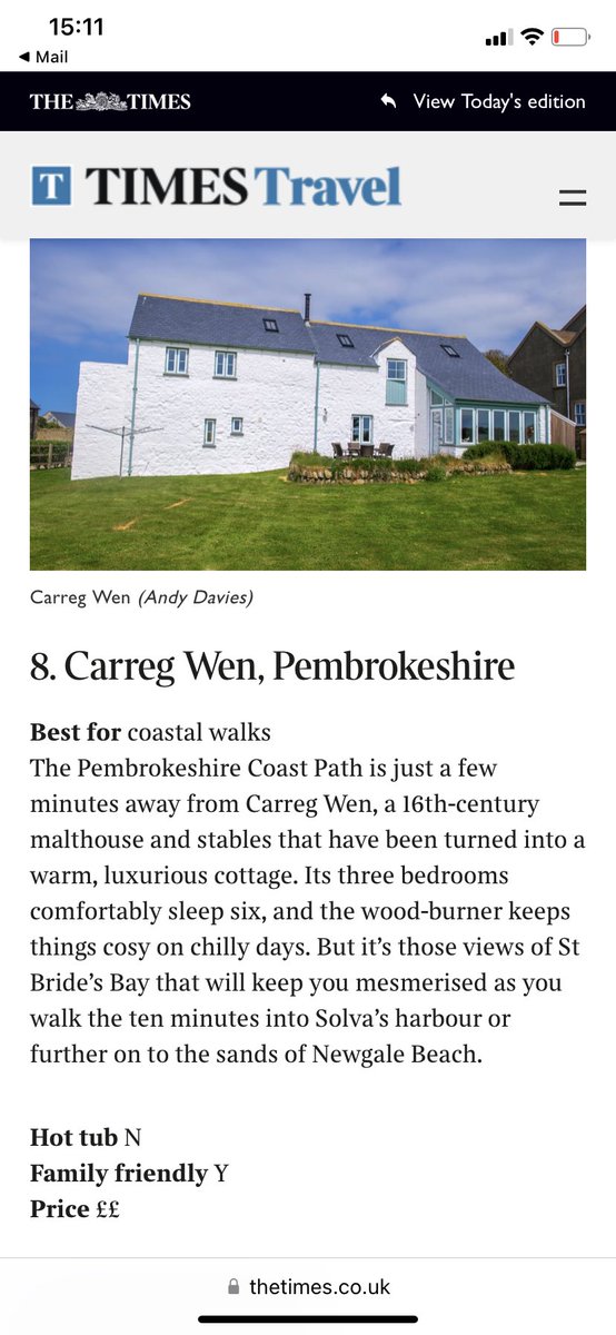 CarregW's tweet photo. So thrilled to have made The Times ‘Best Holiday Cottages in the UK’!
@thetimes @VisitPembs @QualityCottages 

https://t.co/OioiZTTjEM https://t.co/bXX3ABiZ6x