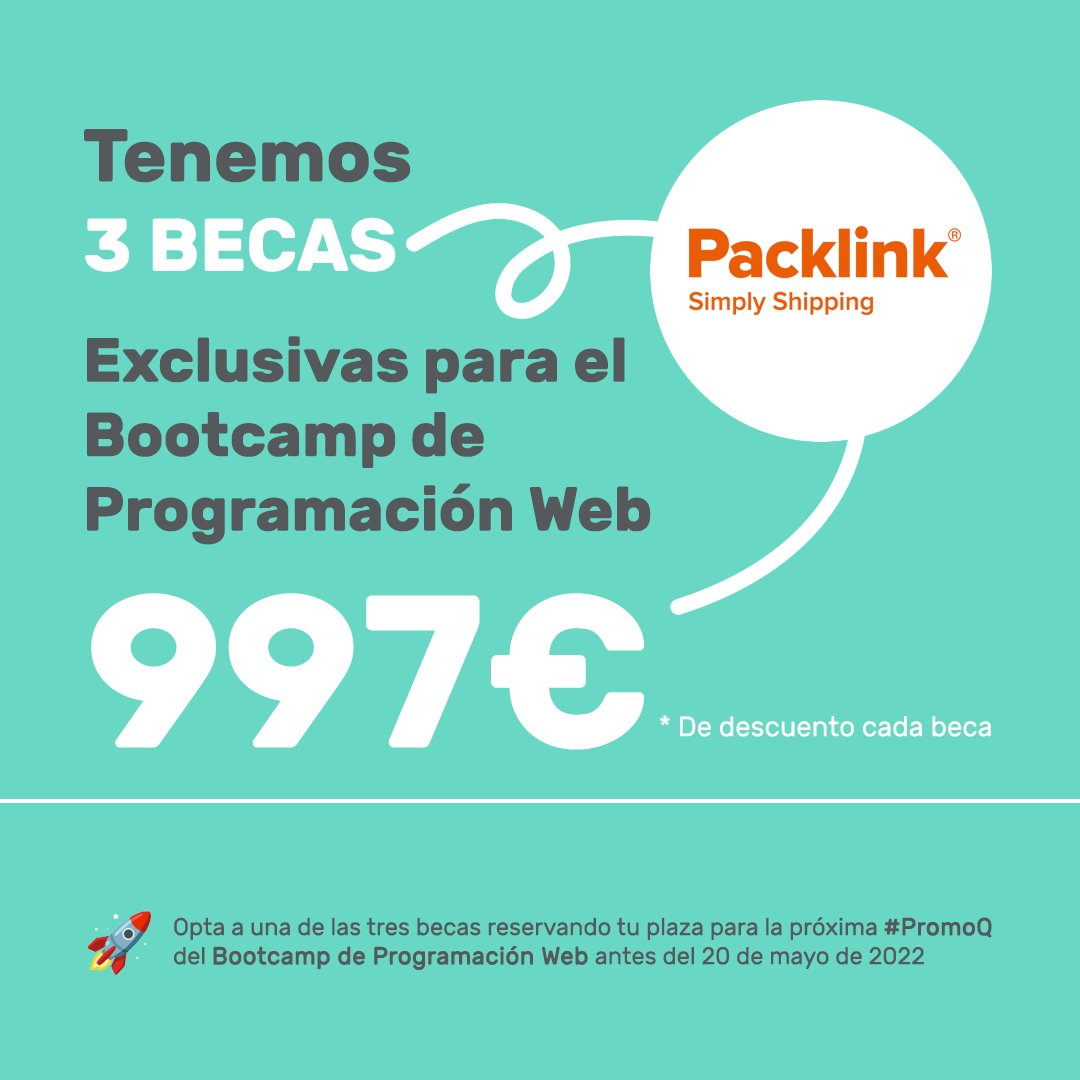Adalab_Digital's tweet photo. 🔴 ÚLTIMA HORA | Lanzamos 3 #becas cortesía de @PacklinkEng de 997€ cada una, a sortear entre todas las alumnas matriculadas en la próxima #PROMOQ de nuestro Bootcamp de Programación Web.
+ https://t.co/m3csSg2dTQ