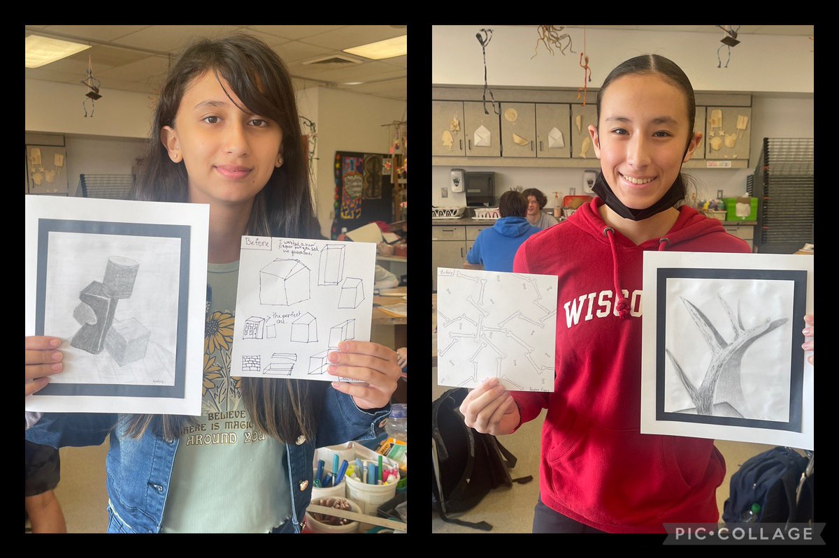 CBdthomasART's tweet photo. ✅#MasteryLearning ! Before &amp; After the unit of study-Presenting-“bottles, blocks &amp; bones”After several weeks of persistent practice, Ss demonstrate clear understanding of the differences between drawing from observation &amp; memory! Way to go @CBTohickonMS 🎨! @CBSDSchools @CBSDart https://t.co/4uIHHI8ObV