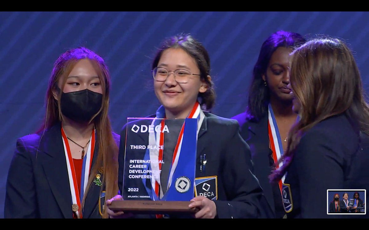 NVRelatedArts's tweet photo. Congrats to NVD DECA members for bringing home "DECA Glass"  from the international IDCD in Atlanta.  Jing Li placed 3rd in Professional Selling and Rachel Rudin 2nd in Restaurant &amp; Food Service Mgt. Additionally, Wyatt Besnoy finished top 20 Professional Selling. #SuperNV https://t.co/WIUjTjkHXk