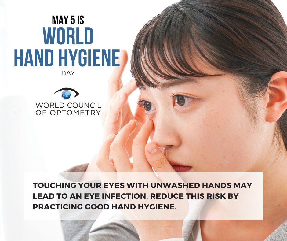 WorldCouncilOpt's tweet photo. You likely touch your face between 16 and 23 times per hour. However, touching your eyes with unwashed hands may lead to an eye infection. To reduce this risk, wash your hands regularly with soap and water for at least 20 seconds. #WorldHandHygieneDay https://t.co/9E1ICDruFn