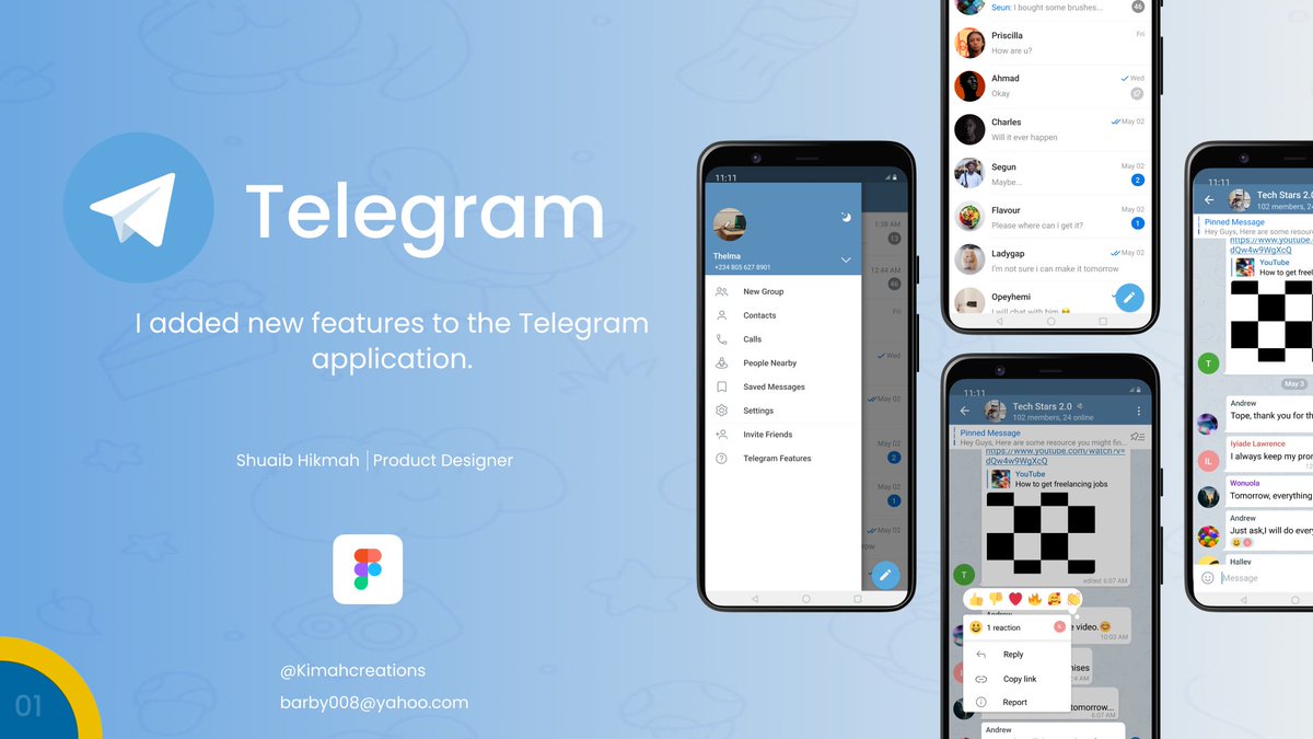 barby008's tweet photo. Better late than never!!!

Here's my submission for the recently concluded #DesignWithRooks challenge. @TheRuqayyah 
I added some new features to @telegram

Comments are welcomed! Pls RT
#uidesign #uxuinewbiedesignchallenge #uxdesign #figma #Telegram #productdesign #uiux https://t.co/9LDpEQeSxE