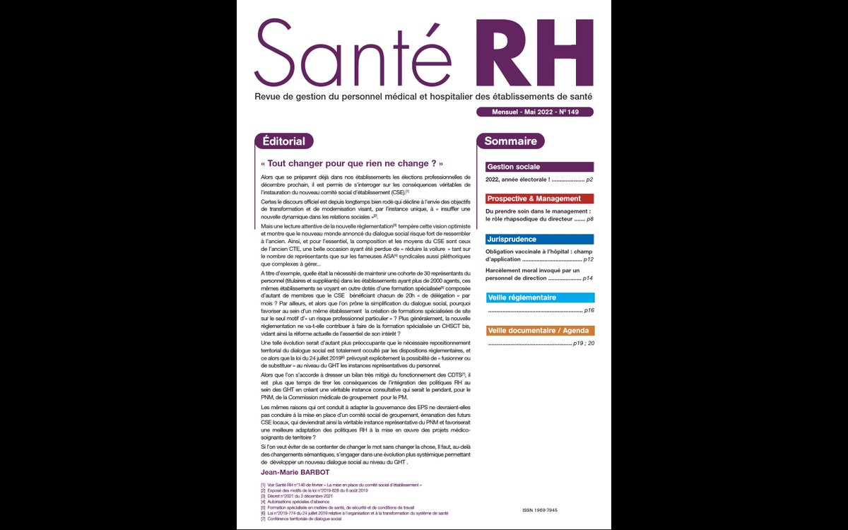 jeanmariebarbot's tweet photo. CTE +CHSCT=CSE ...
Que peut-on véritablement attendre de l'instance unique dans la FPH ?Mon édito dans @sante_rh 
@managersante @ADRHESSlive @HOSPIMEDIA @APMinfos @laFHF @SMarchandet @acteurspublics 

https://t.co/9F25RDbrp9 https://t.co/lmwdtyG6C3