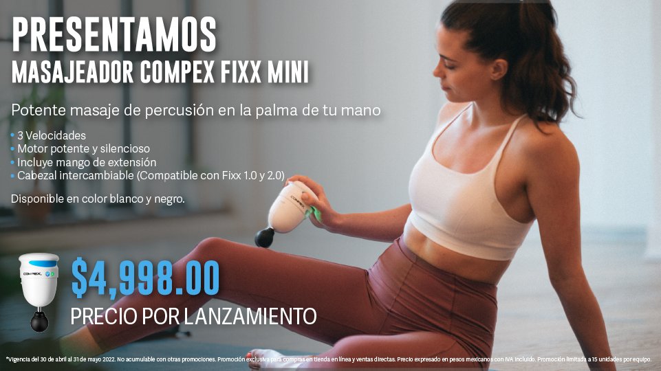 MxCompex's tweet photo. Oficialmente presentamos nuestra nueva herramienta de recuperación favorita: la pistola de masaje Compex Fixx Mini es pequeña, portátil y poderosa. Ofrece 3 velocidades de masaje y cabezales intercambiables para un masaje personalizado 👌 https://t.co/NjEw4s9ZWg