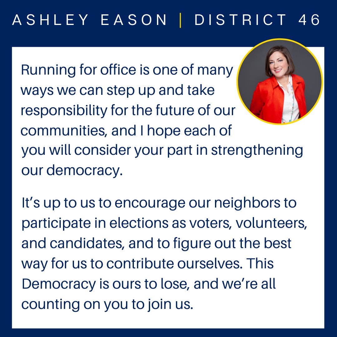 Ashley_B_Eason's tweet photo. Congrats to our #SD46 winner—@AndreaHunley_IN. She ran an impressive race and now deserves our collective support.

Thank you to those who invested in me. I look forward to reconnecting and discovering how we work together for the success of our shared community. https://t.co/UPe2VwLi9L