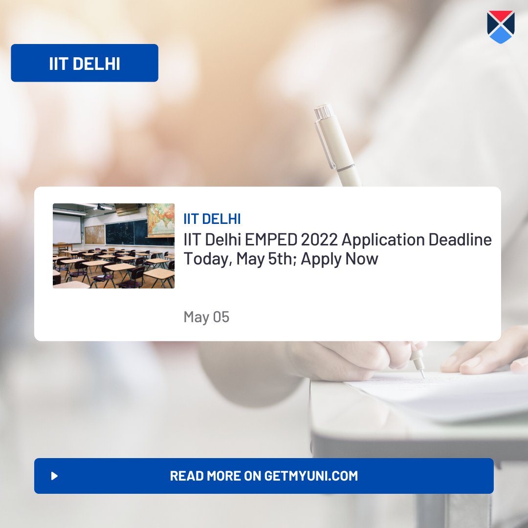 getmyuniedu's tweet image. As part of their continuing education programme the IIT Delhi EMPED 2022 applications close today, May 5. Check eligibility and apply now.
Read more, at
getmyuni.com/news/iit-delhi…

#Delhi #IITDelhi #emped #students #education #news #university #college #education #eligibility