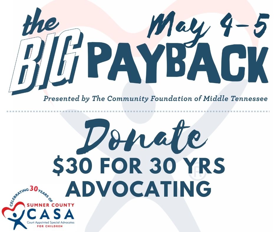 sumnercasa's tweet photo. Today is the day to make a donation to Sumner County CASA. 
#BIGpayback
https://t.co/Jp2bOHhogr https://t.co/wFSu6Sy4Mp