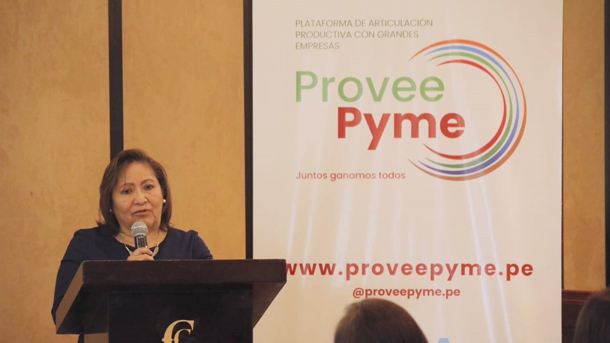 CONFIEP's tweet photo. La presidenta de @PYME_Peru, @ChoquehuancaAna, sostiene que el objetivo de #ProveePYME es buscar que las grandes empresas se conviertan en un aliado estratégico de las #pymes peruanas (1/2), https://t.co/wOeCI3F9pJ