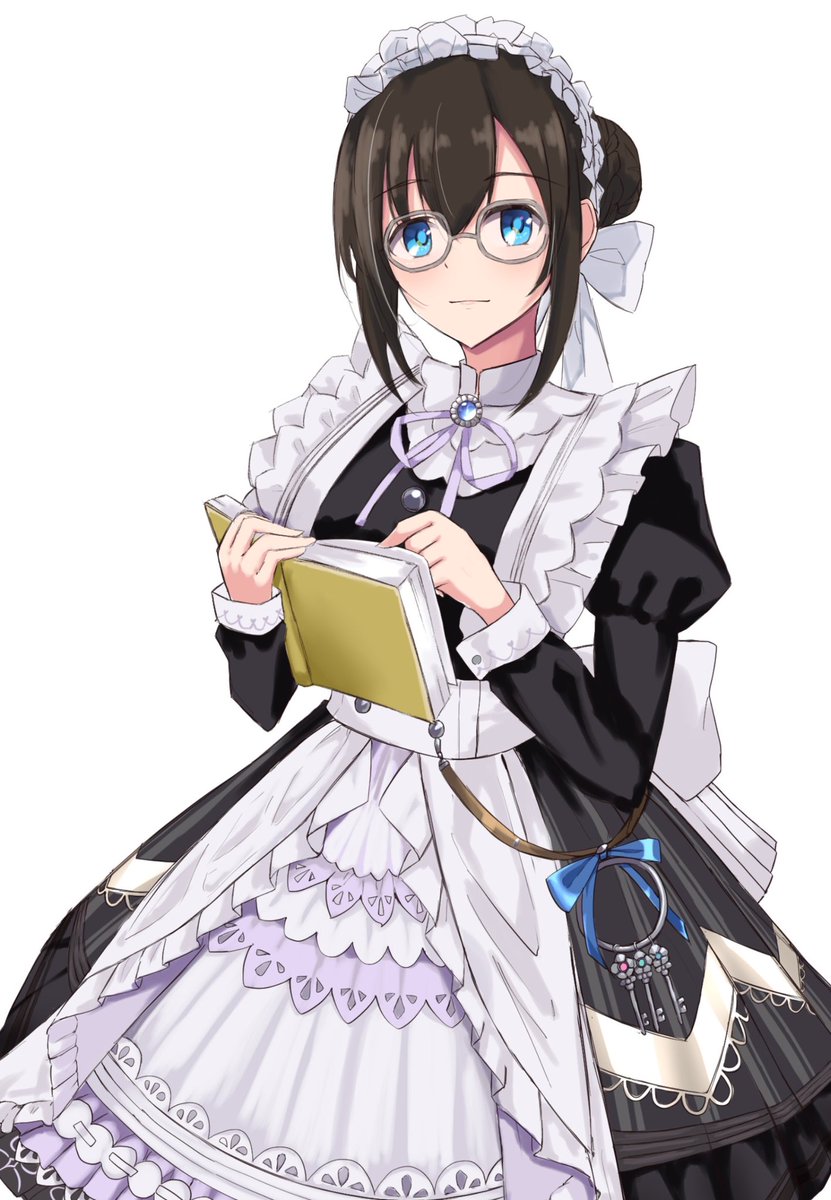 sagisawa fumika 1girl solo maid glasses alternate costume blue eyes book  illustration images