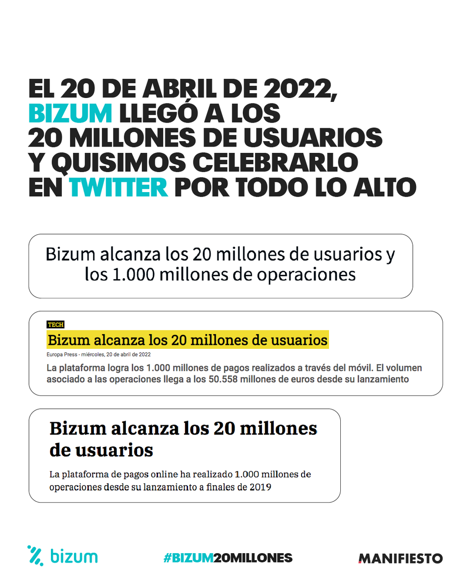wearemanifiesto's tweet photo. La comunidad y la CM de @Bizum_ES estuvieron de 10, y el 20 es su número de la suerte. https://t.co/c1sYaH7EkO