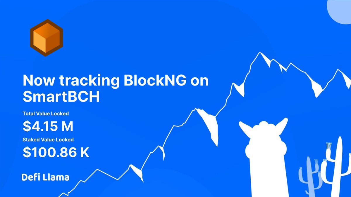 DefiLlama's tweet photo. Now tracking @BlockngO on @SmartBCH 

The BlockNG protocol is a next-generation asset protocol that consists of multiple components that participate together in an economic cycle.

https://t.co/HWgyfb2uiN https://t.co/IwXBnisSNE
