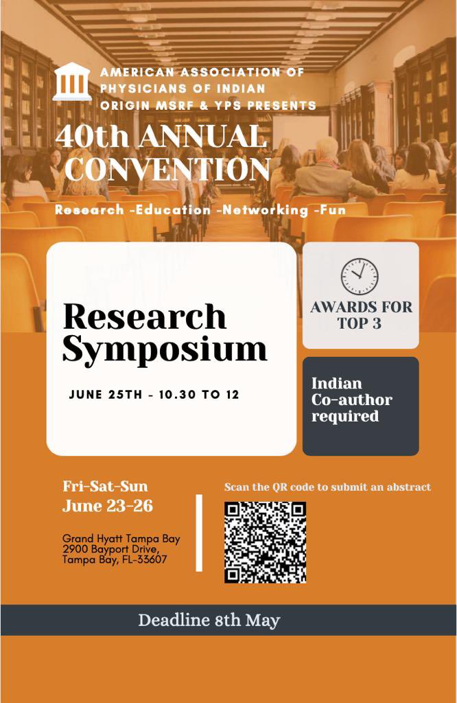 MsrfAapi's tweet photo. NOW accepting abstracts for the 40th annual AAPI Convention MSRF Research Symposium!!!! Deadline to submit is May 8. Submit today with the QR code!!! https://t.co/RI5cycPXDv