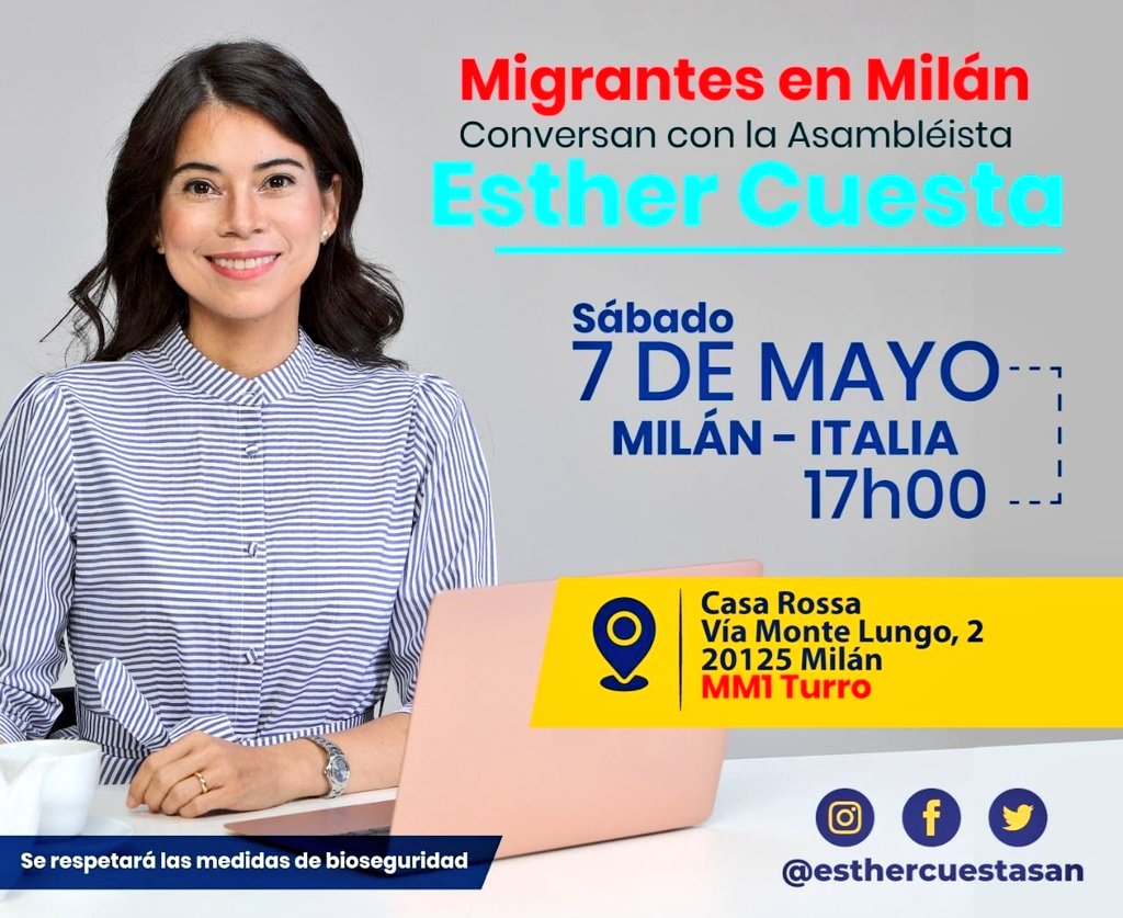Italia_RC's tweet photo. 🛑 Este fin de semana todos los ecuatorianos residentes en Milán y Trento, están cordialmentes invitados a un diálogo abierto con la Asambleista por EAO. https://t.co/zYjyCIFcZt