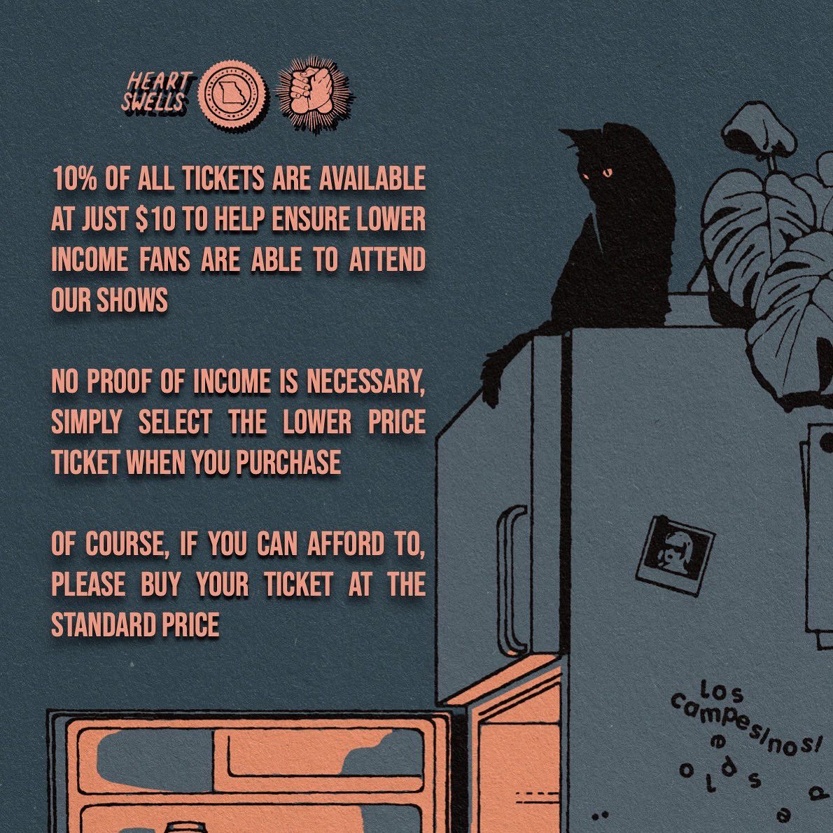 LosCampesinos's tweet photo. Banging the same old drum again here but re: low income tickets.

eg. In Boston we have sold 377 tickets of 525.

38% of the low income $10 tickets are still available.

Your fans aren’t gonna rip you or each other off. Low income tix should be standard.
https://t.co/hXCaotBko2 https://t.co/MMC4oqXCsi