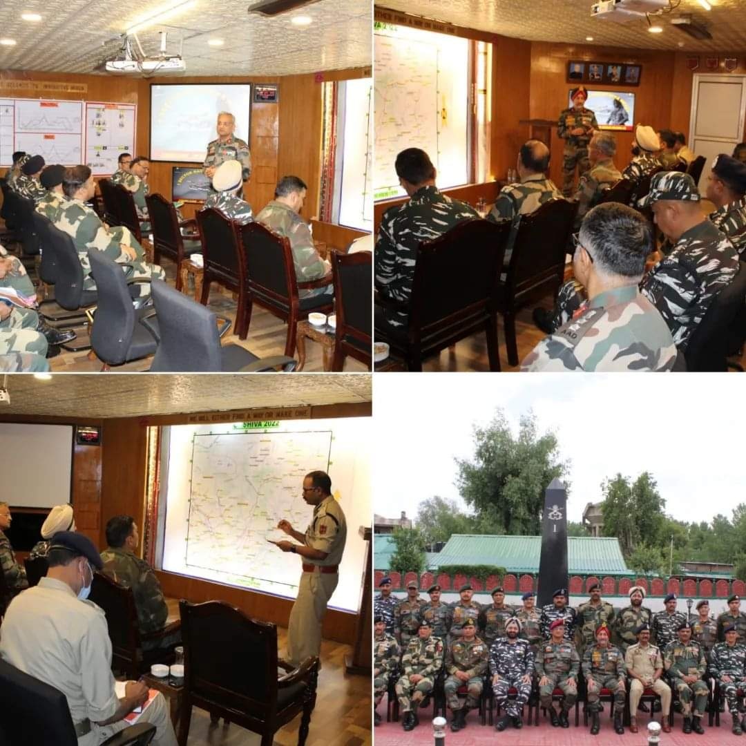 VadiyeK's tweet photo. A Security Review directed under the aegis of #Victorforce was held today at Khanabal. It was attended by Senior hierarchy of JKP, BSF &amp; CRPF to coordinate security-related issues regarding the forthcoming Shri Amaranth Ji Yatra 2022 along the Pahalgam route . https://t.co/LdhHVINW3a