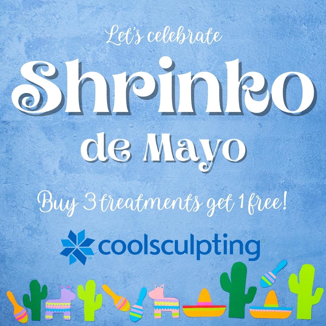 VanguardDermNY's tweet photo. Let’s celebrate Shrinko de Mayo! On May 5th ONLY, book a Coolsculpting® consultation and get 1 treatment free when you buy 3! Call our Staten Island office at 212-398-1288 to book! 
#dermatology #coolsculpting #shrinkodemayo #fatreduction #bodysculpting #bodygoals #fatloss https://t.co/rzrBlccIFl