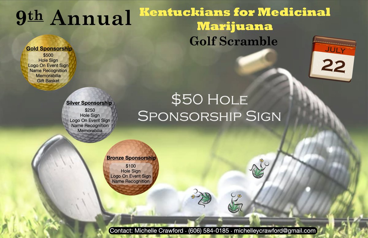 ky4mm's tweet photo. Feature your business, family, friend...
At the 9th Annual Kentuckians for Medicinal Marijuana Golf Scramble.
Help us to make cannabis legal for Kentucky's patients.
Contact us today
#kygolfscramble #golfscramble #fundraiser #maysvilleky #Ky4mm https://t.co/bTSNxyLEFg