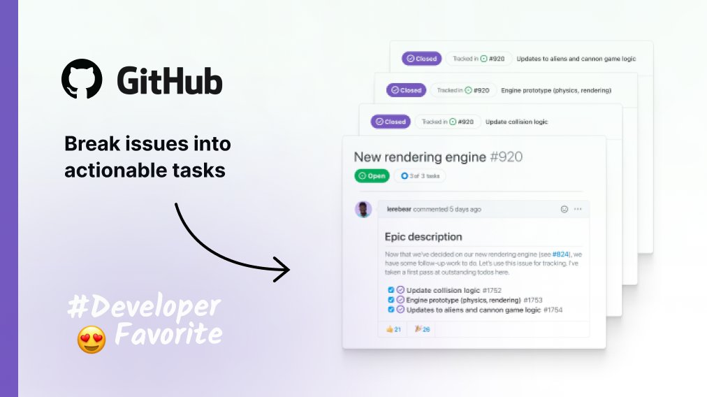 prisma's tweet image. 😍 Today&apos;s #DeveloperFavorite is @GitHub Issues!

💡 It’s a project-planning tool that can help with creating issues, breaking issues into tasks, fostering discussions, and more!

📈 github.com/features/issues