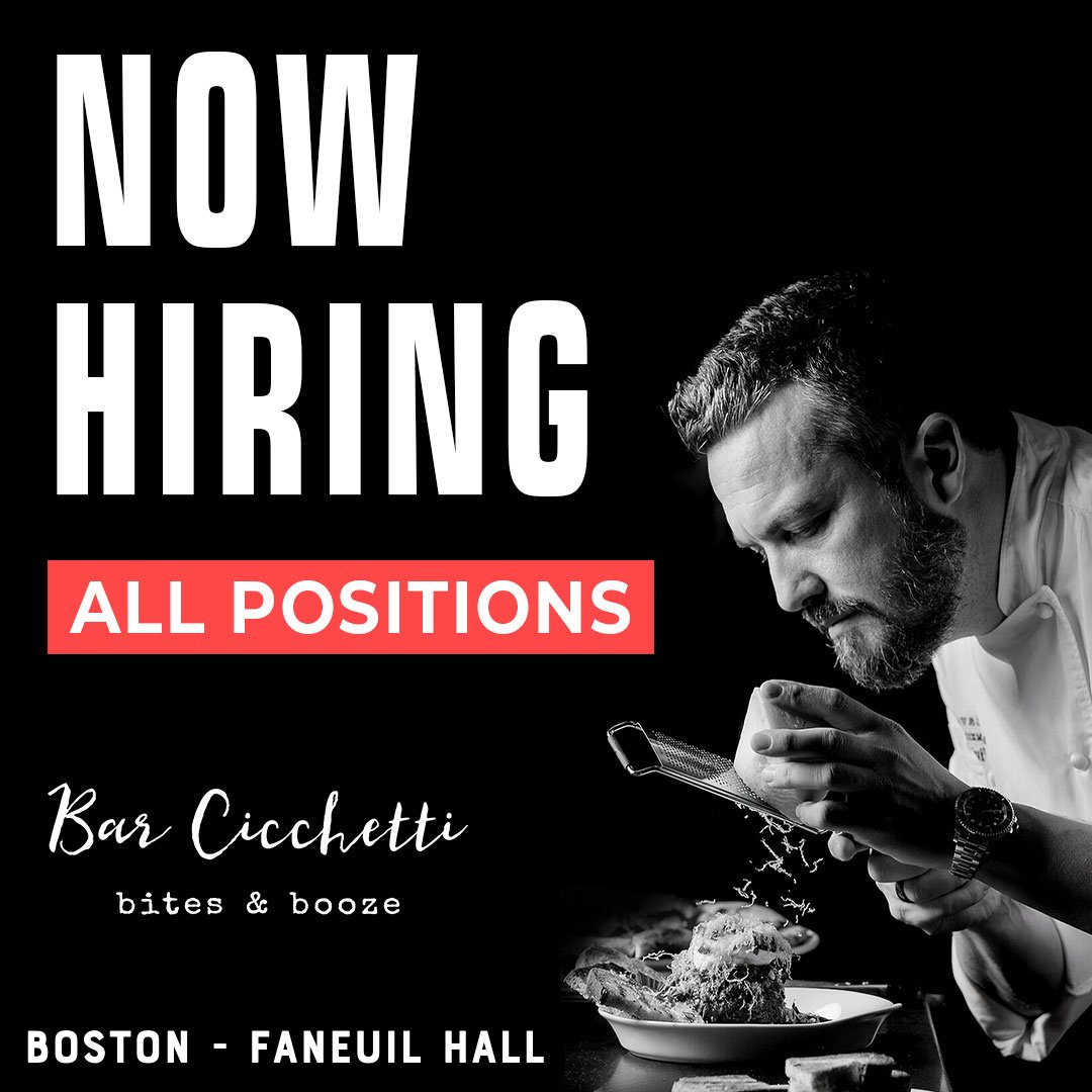 fabioviviani's tweet photo. 🚨 BOSTON !! WE ARE NOW HIRING for ALL POSITIONS for our new restaurant, Bar Cicchetti Boston which is opening soon in the Faneuil Hall area! 🔥

🤑 $200 GUARANTEED DAILY MINIMUM FOR SERVERS &amp; BARTENDERS

👉 APPLY NOW at https://t.co/M0X2trA0SY

#Boston #BarCicchetti #FaneuilHall https://t.co/1CtxSoCfSr