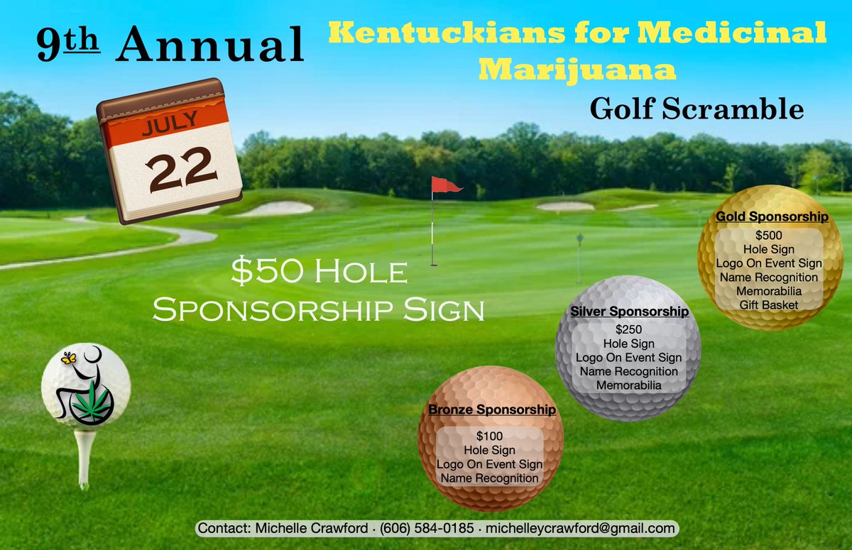 ky4mm's tweet photo. Feature your business, family, friend...
At the 9th Annual Kentuckians for Medicinal Marijuana Golf Scramble.
Help us to make cannabis legal for Kentucky's patients.
Contact us today
#kygolfscramble #golfscramble #fundraiser #maysvilleky #Ky4mm https://t.co/1BMLQaFEbp