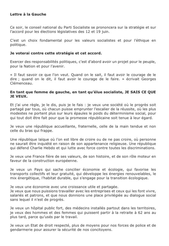 CaroleDelga's tweet image. Exercer des responsabilités politiques, c’est d’abord avoir un projet pour le peuple, pour la Nation et pour l’avenir.

Je voterai contre la stratégie et l’accord présenté ce soir au CN du @partisocialiste pour les #législatives2022 👇