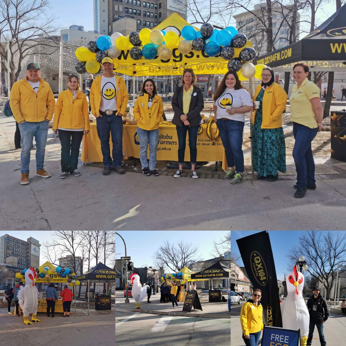 QX104winnipeg's tweet photo. The 50th Anniversary celebration is underway with @eggsmanitoba! Join us until 11 am for a free coffee and a free egg sandwich prepared by @RRC and FREE egg swag!!! https://t.co/qoUadiSJbt