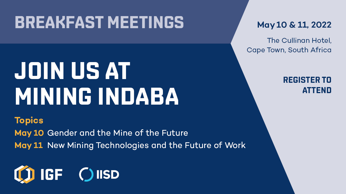 🇿🇦 Join us for breakfast at #MiningIndaba! 

The IGF and partners are organizing two morning meetings to discuss key topics for #mining policy-makers.

The events will take place at The Cullinan Hotel in Cape Town. 

Agendas &amp; event registration links 👉 linkedin.com/feed/update/ur…