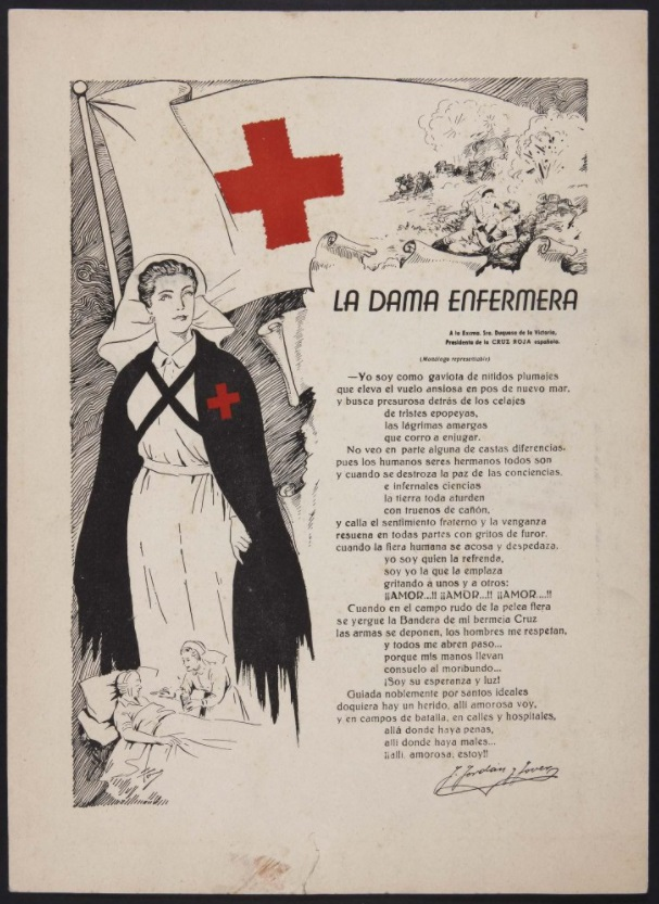 culturagob's tweet photo. Hoy, #DíaInternacionaldelaEnfermería, destacamos esta lámina de finales de los años 30 en la que se recoge una #poesía titulada ‘La dama enfermera’, dedicada a la por aquel entonces presidenta de la #CruzRoja, la duquesa de la Victoria. @museoreinasofia
  https://t.co/HNXexKexe5 https://t.co/WBRXKVVSJa