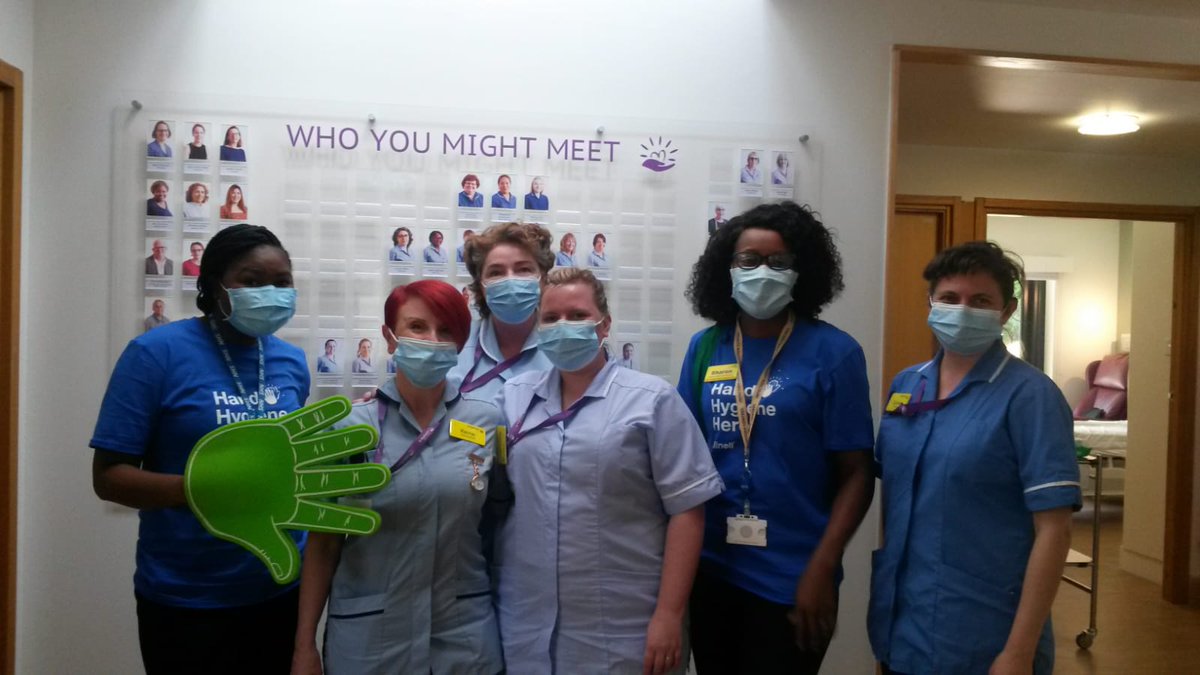 Shazzanja's tweet photo. Staff at St Raphael Hospice,in Sutton joined us as the IPC team @epsom_sthelier raise glove awareness #GAW22 and World Hand Hygiene Day today,05/05/22 #WorldHandHygieneDay2022 
The Director of Nursing for IPC/Deputy DIPC and the Head of Nursing for IPC visited the hospice today. https://t.co/3qKnaW9z5G