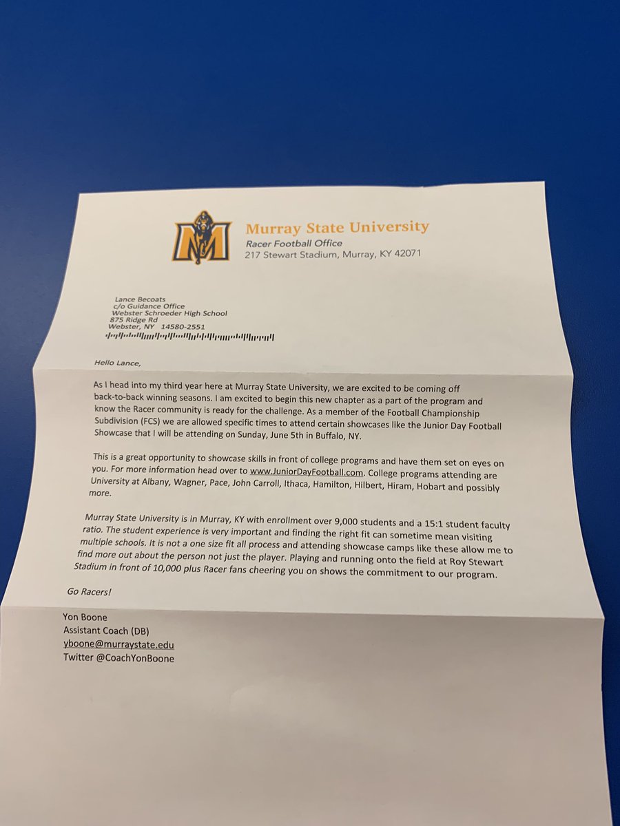 Thank you for the junior day invite <a href="/CoachYonBoone/">Yon Boone</a> <a href="/racersfootball/">Murray State Football</a>