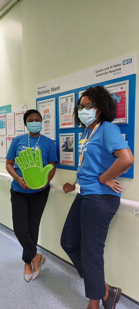 Shazzanja's tweet photo. Well done Molesely Community Hospital for taking part today as @epsom_sthelier IPC team raise glove awareness @GAW22 and commemorate World Hand Hygiene Day today. #WorldHandHygieneDay2022 https://t.co/SKC0T04lfY