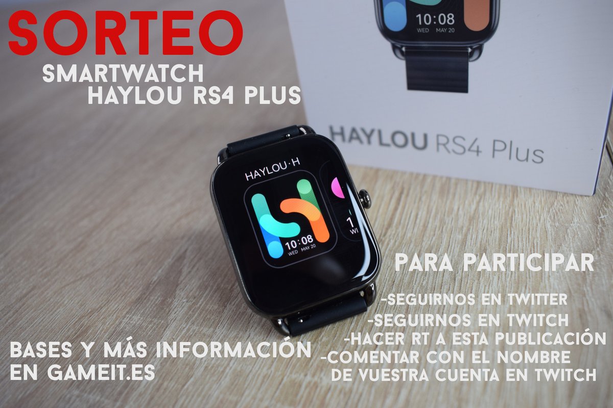 gameit_es's tweet photo. Llega mayo y volvemos a los sorteos en nuestro canal de Twitch. En esta ocasión vamos a sortear un #Smartwatch valorado en 63€: Haylou RS4 Plus. Para participar seguid los pasos de la imagen. Más info en https://t.co/cgcVBS1Luh

https://t.co/RAry9yB40X https://t.co/qwQdE75LNa