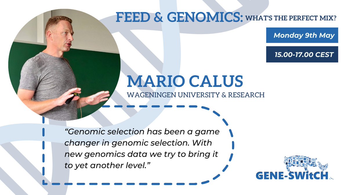 🐖Don't miss our next webinar: 

🖥️Feed and genomics: what's the perfect mix? 

We will discuss about the #GenomicSelection with <a href="/mariocalus/">Mario Calus</a> from <a href="/WUR/">Wageningen U&R</a>.

🗓️Monday 9 May 
⏲️15:00h - 17:00h (CEST)
✏️Register here: cutt.ly/SFq0KoV