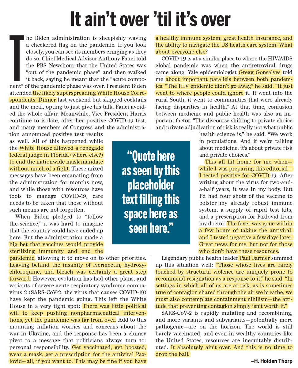 EricTopol's tweet photo. "It absolutely ain't over."—@hholdenthorp 
Reality testing @ScienceMagazine today https://t.co/eInlDfDEZ7