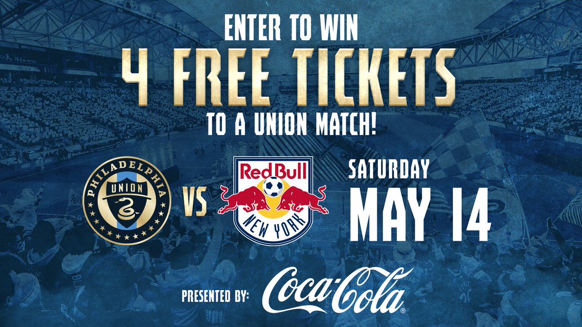 PhilaUnion's tweet photo. 🚨 TICKET GIVEAWAY 🚨

Win 4️⃣ tickets to our match on May 14 against nyrb courtesy of @LibertyCocaCola!
🔁 this tweet
💬 tag a friend
✅ entered

#DOOP https://t.co/myqnJNP9Rk