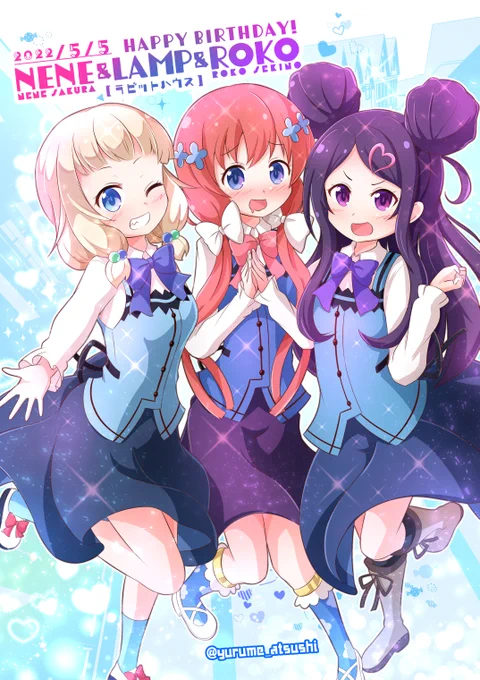 描けました!ねねっち!ランプちゃん!ロコちゃん!お誕生日おめでとう!(ラビットハウス制服姿!)#桜ねね生誕祭2022 #ランプ生誕祭2022 #関野ロコ生誕祭2022 