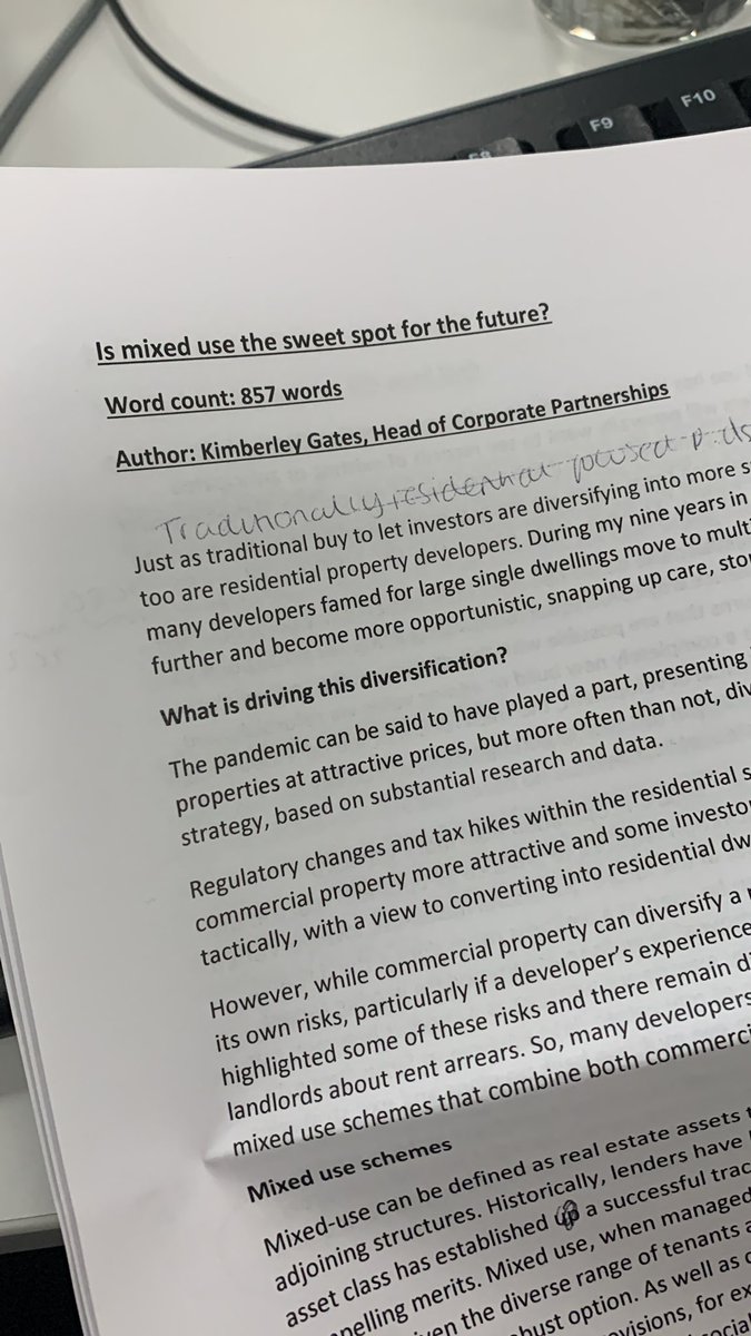 Deadline day 📆

Final edits to my latest @MoneyfactsGrp article after a late night blogging my thoughts on the increase in developers diversifying from residential to commercial 📝

Look out for it in next month’s magazine 🗞

#propertydevelopment #specialistfinance #mixeduse