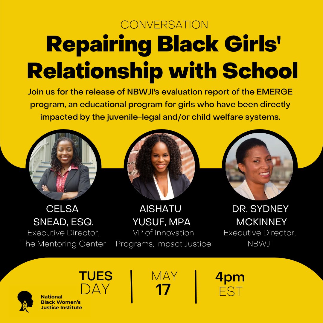 Join us for this 5/17 convo about EMERGE, our evaluation of the program, &amp; how re-engaging girls who have been impacted by youth detention or the foster care system can put them on a path toward safety, stability, wellbeing, &amp; success in adulthood bit.ly/RepairSchoolRe…