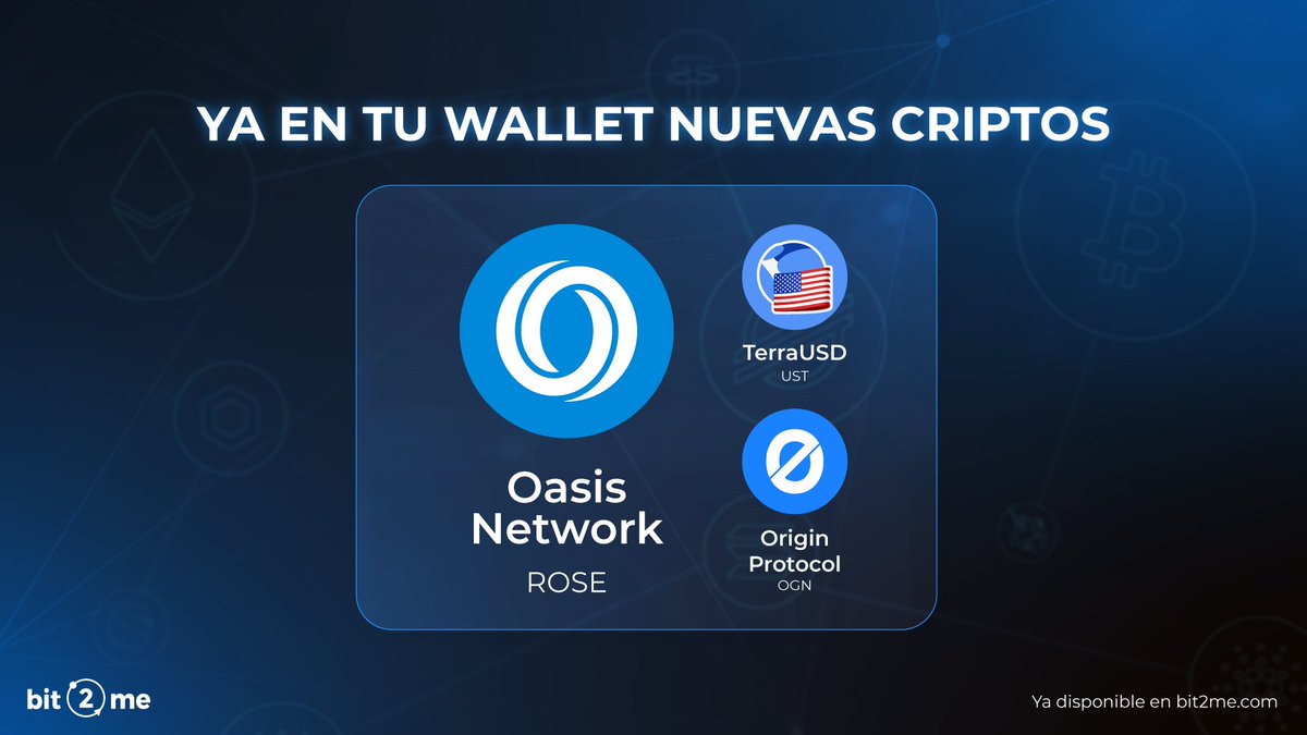 bit2me's tweet photo. 📣 Ha llegado @OasisProtocol $ROSE 📣 

¡Una de las criptomonedas más demandadas ya está aquí!🥳 Ya puedes acceder a tu wallet para comprarla. 

¡Y hay más! 👀👇️
➫ @terra_money $UST
➫ @OriginProtocol $OGN

¿Cuáles serán las siguientes? 🤔 https://t.co/946OlGHvic
