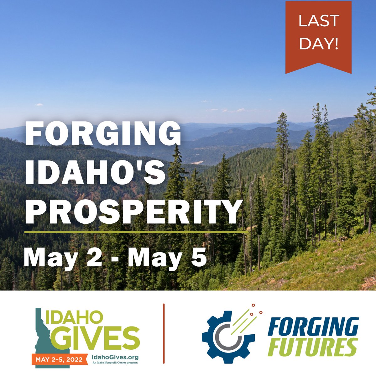 forgingidaho's tweet photo. @IdahoGives is wrapping up its LAST DAY of fundraising. Click the link below to contribute to Forging Futures and help educate Idahoans on the opportunities the manufacturing industry has.

Contribute Here: https://t.co/hhz2PJWLzL https://t.co/MHr9kV8CCF
